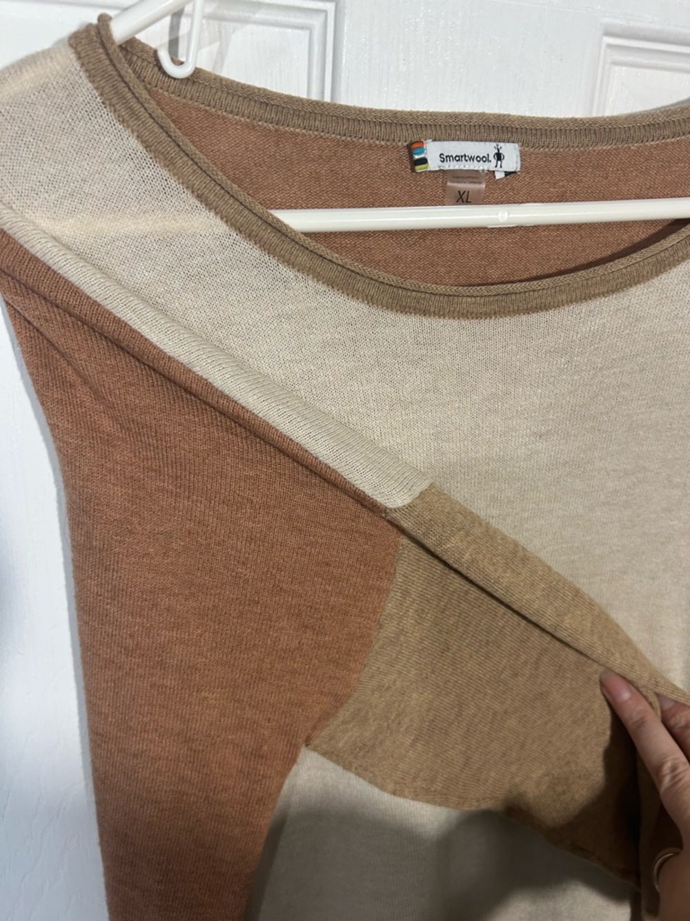 Smartwool shadow pine color block Cream and Tan Crew Neck Sweater X- Large - Picture 7 of 10